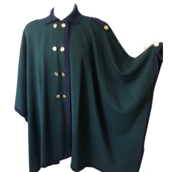 Jackets & Blazers - VINTAGE Green/Navy Dbl Breasted Cape Epaulettes OS